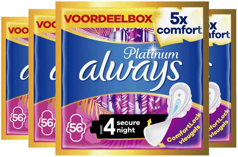 4x Always Maandverband Platinum Secure Night 56 stuks
