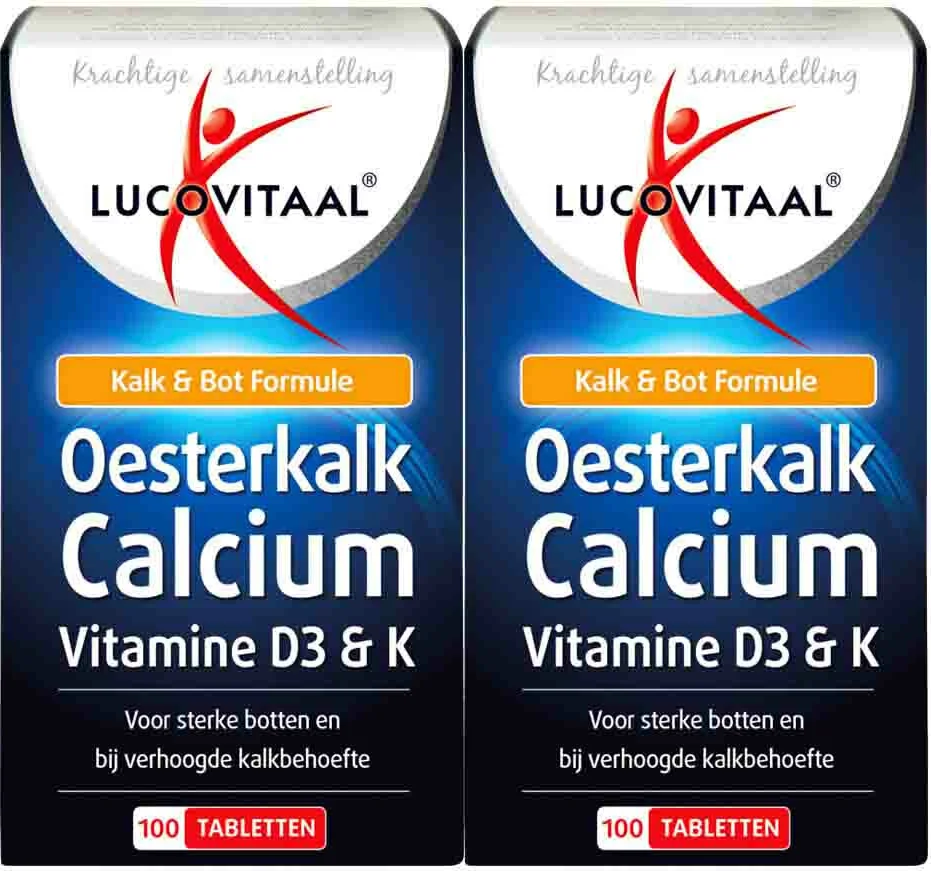2x Lucovitaal Oesterkalk Calcium Vitamine D3 & K 100 tabletten
