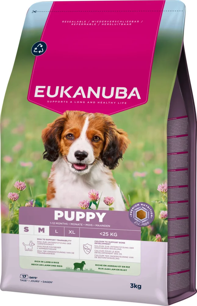 3x Eukanuba Hondenvoer Droog Life Care Dog Puppy & Junior Small/Medium Lam en Rijst 3 kg