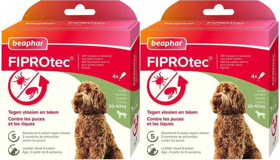 2x Beaphar Fiprotec Anti Teken- en Vlooiendruppels Hond 20 - 40 kg 4 stuks