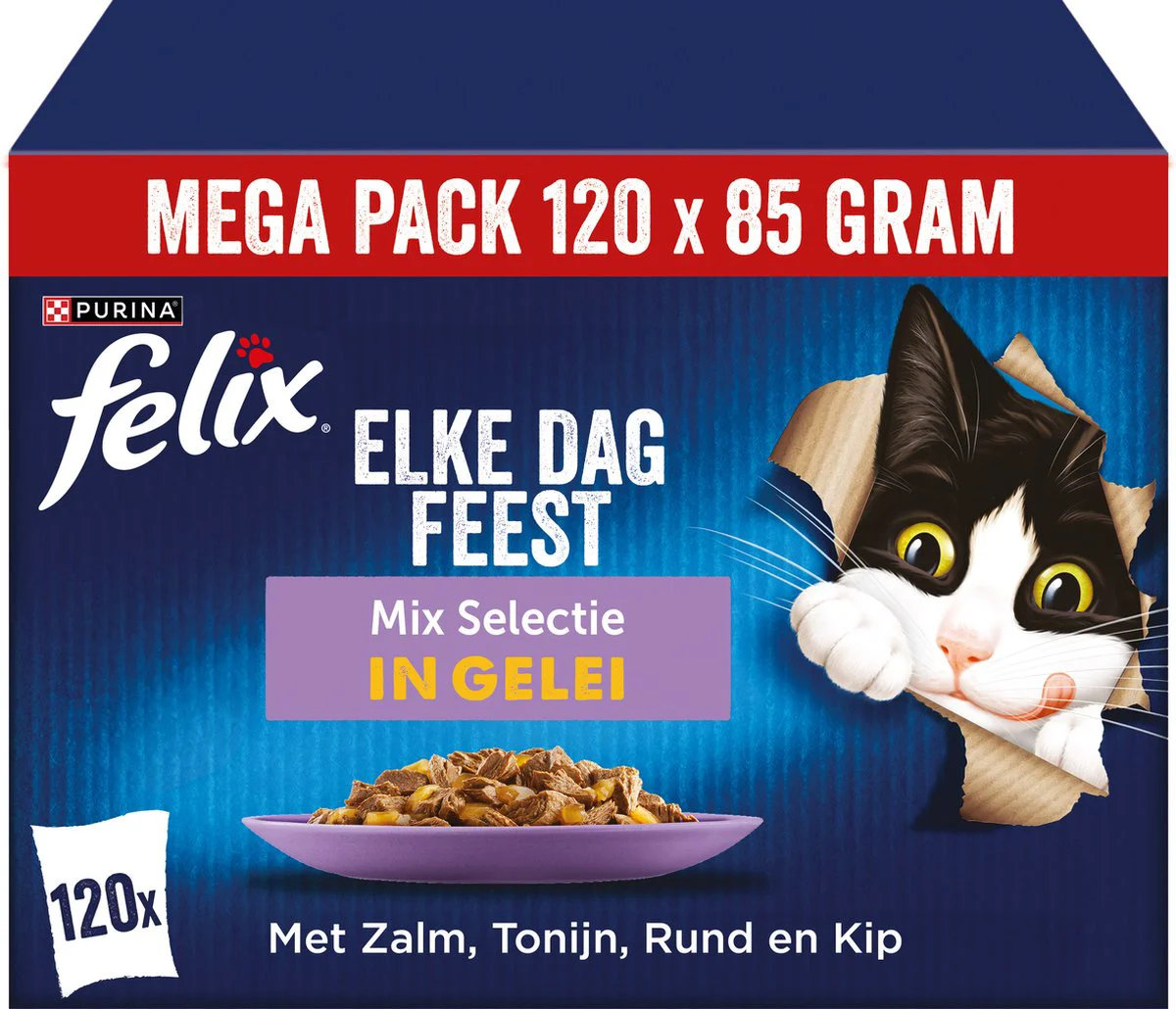 Felix Kattenvoer Nat Pouch Gelei Mix Elke Dag Feest Multipack 120 x 85 gr