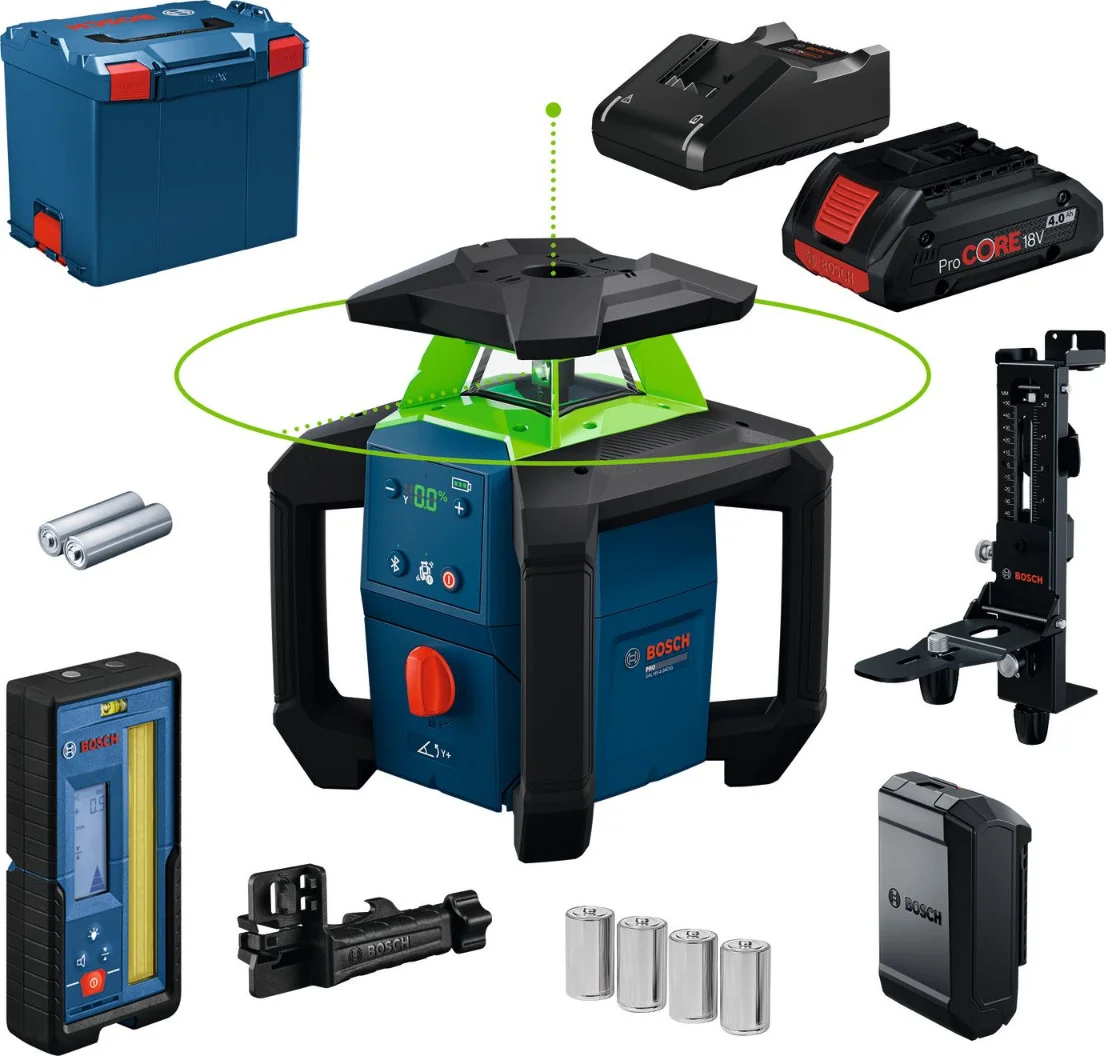 Bosch Professional GRL 18V-4-34 CVG Accu rotatielaser groen + LR45 ontvanger + WM5 wandhouder 18V 4.0Ah in L-Boxx - 0601061H02