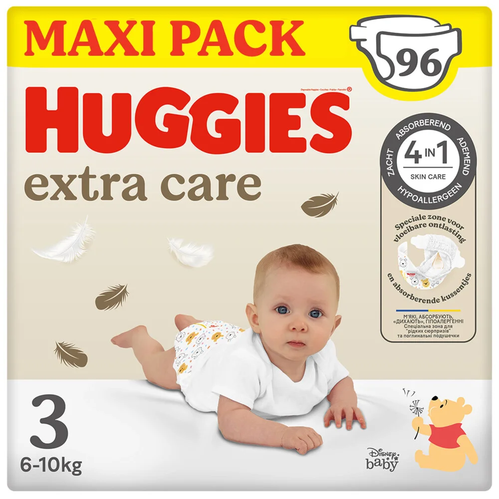 Huggies® Extra Care baby luiers, Maat 3 (6 tot 10 kg), 96 luiers met vochtindicator en Disney designs, Maxi Pack
