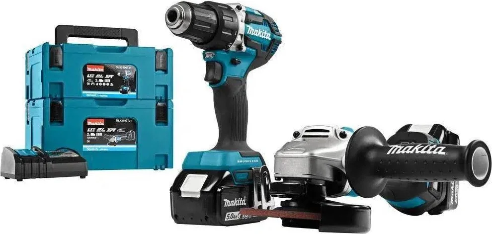 Makita DLX2190TJ1 Accu combiset 2-delig (DDF484 + DGA504) 18V 5.0Ah in Mbox