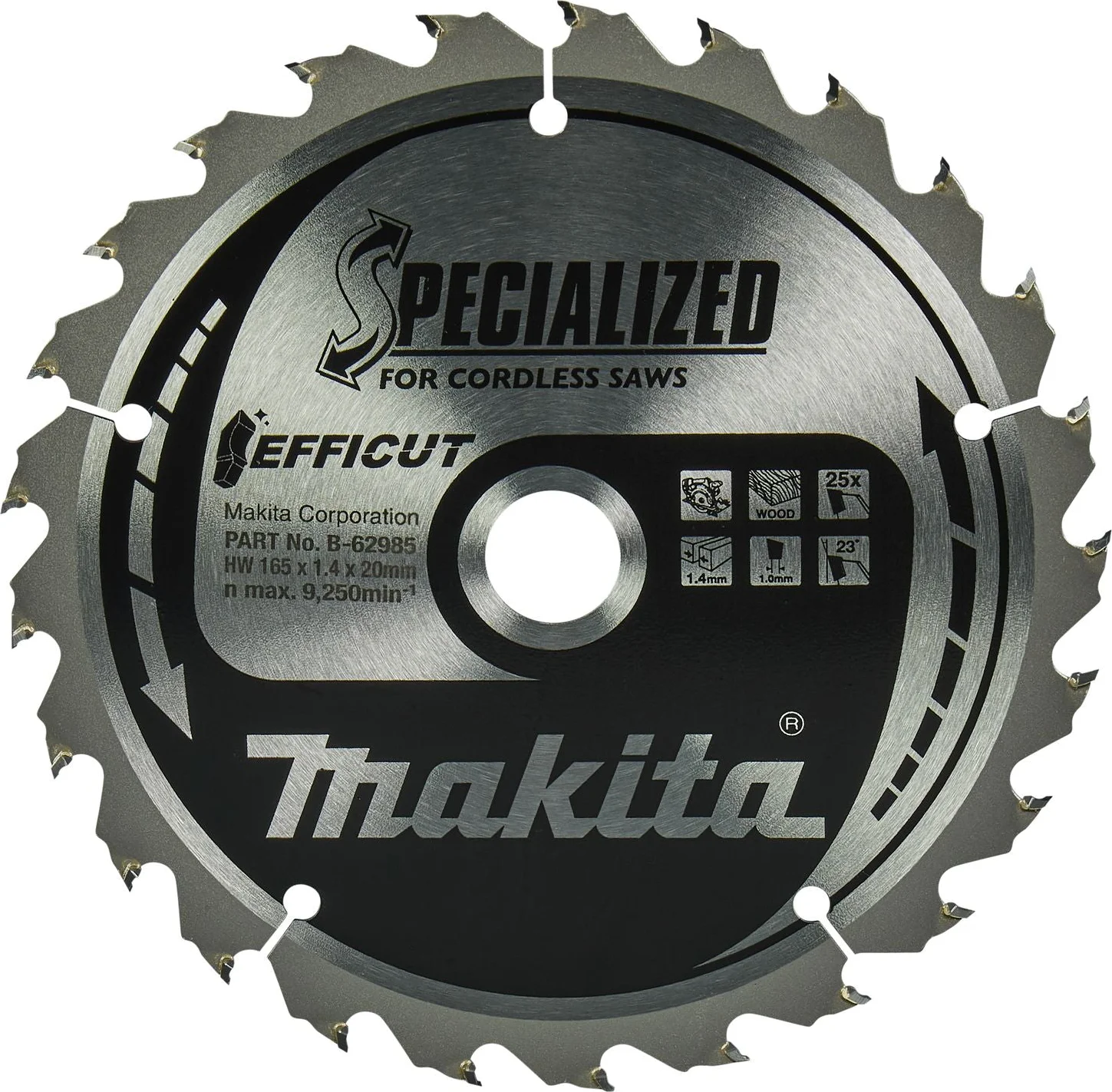 Makita Cirkelzaagblad voor Hout | Efficut | Ø 165mm Asgat 20mm 25T - B-62985