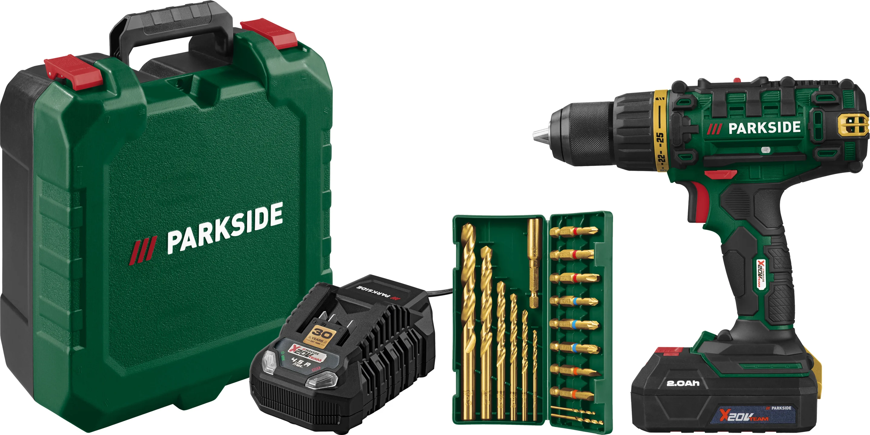 PARKSIDE Accu-schroefboormachine set 20 V met accu en lader, Limited Edition (Groen)