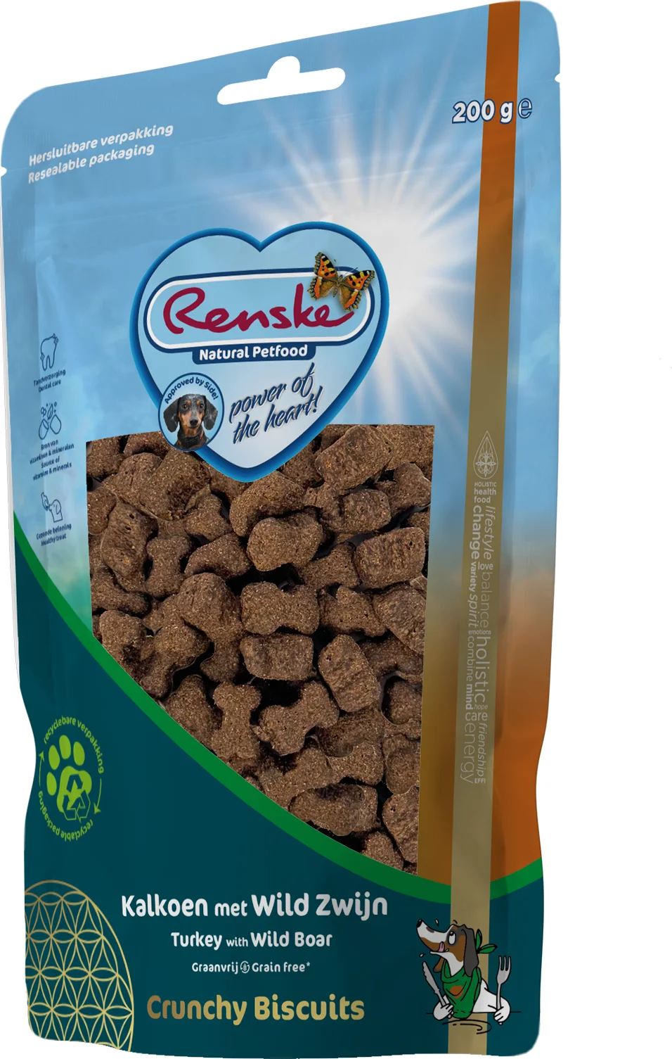 6x Renske Gezonde Beloning Crunchy Hondensnack Kalkoen & Wild Zwijn 200 gr