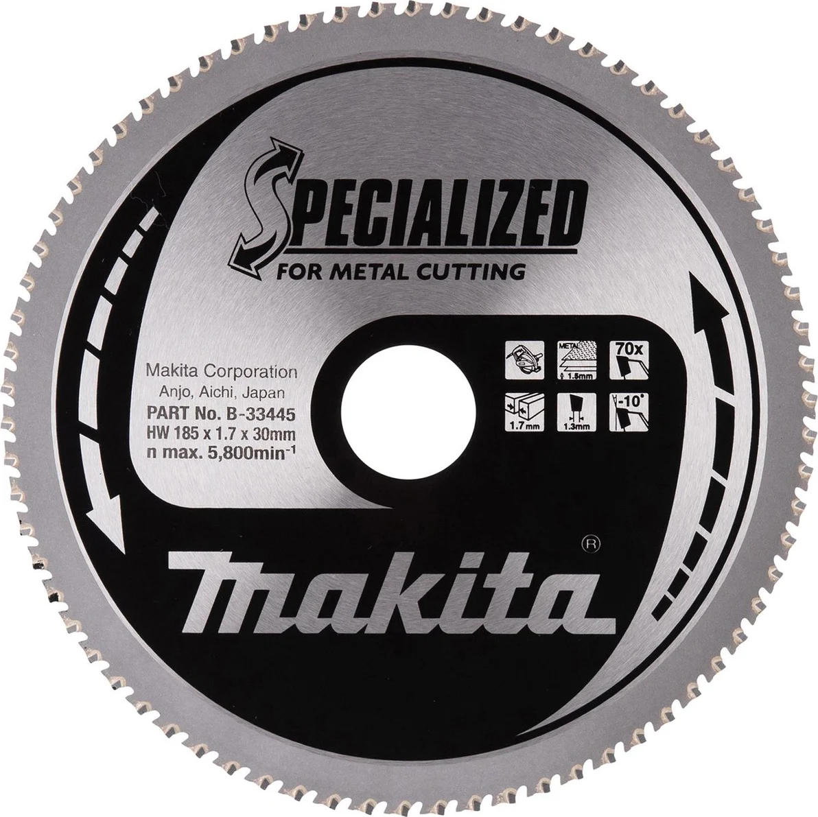 Makita B-33445 Cirkelzaagblad Dun plaatstaal | Specialized | 185 x 30 mm | 70-tands