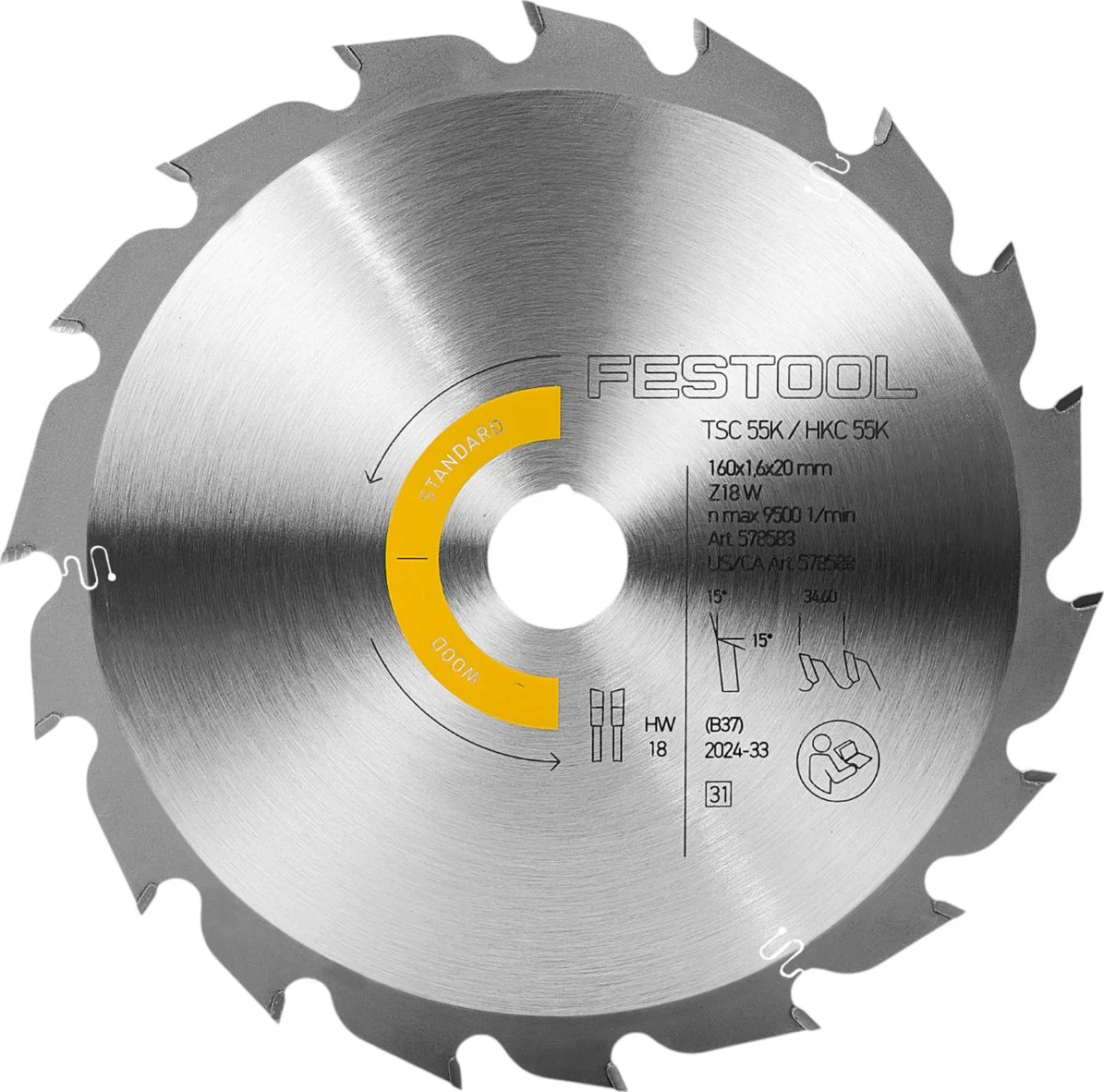Festool Cirkelzaagblad voor hout | Wood Standard | Ø 160mm Asgat 20mm 18T - 578583