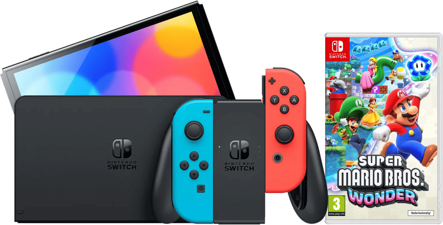 Nintendo Switch OLED Blauw/Rood + Super Mario Bros. Wonder