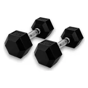 KRAKEN 2x 7 KG (=14 kg) Hexagon Dumbbell Set - Hex Dumbbell Halter Gewichten - Gietijzer Rubberen Coating - Chromen Handgreep 3,3 cm Ergonomisch - Rolt Niet - Stapelbaar - Thuis Gym Krachttraining - Dumbel Dumbbel Hand Gewicht Trainingshalter