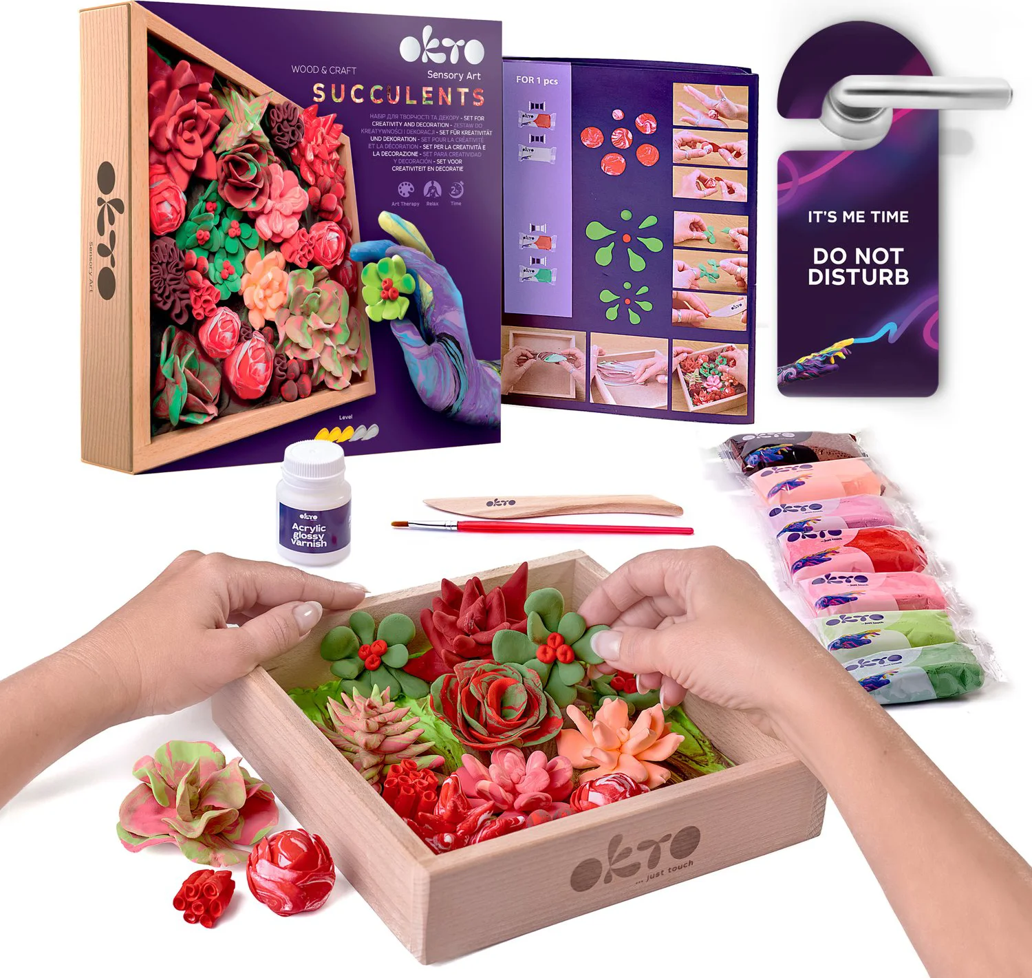 Okto 3D kunstwerk - Sensory Art - Wood&craft creative set - succulents - Klei artist