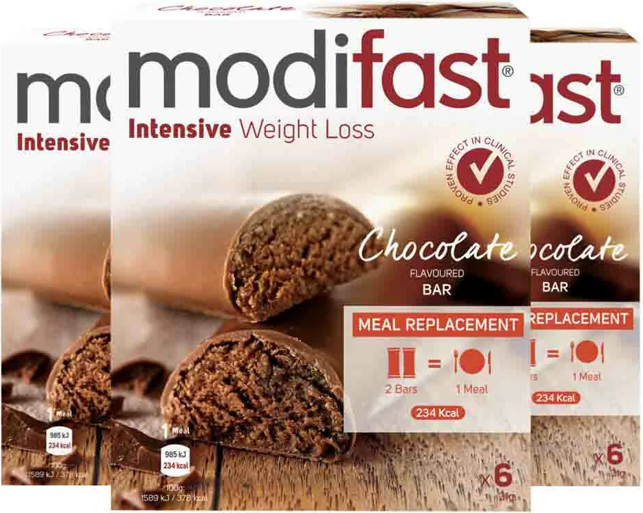 3x Modifast Intensive Reep Melk Chocolade 6 x 31 gr