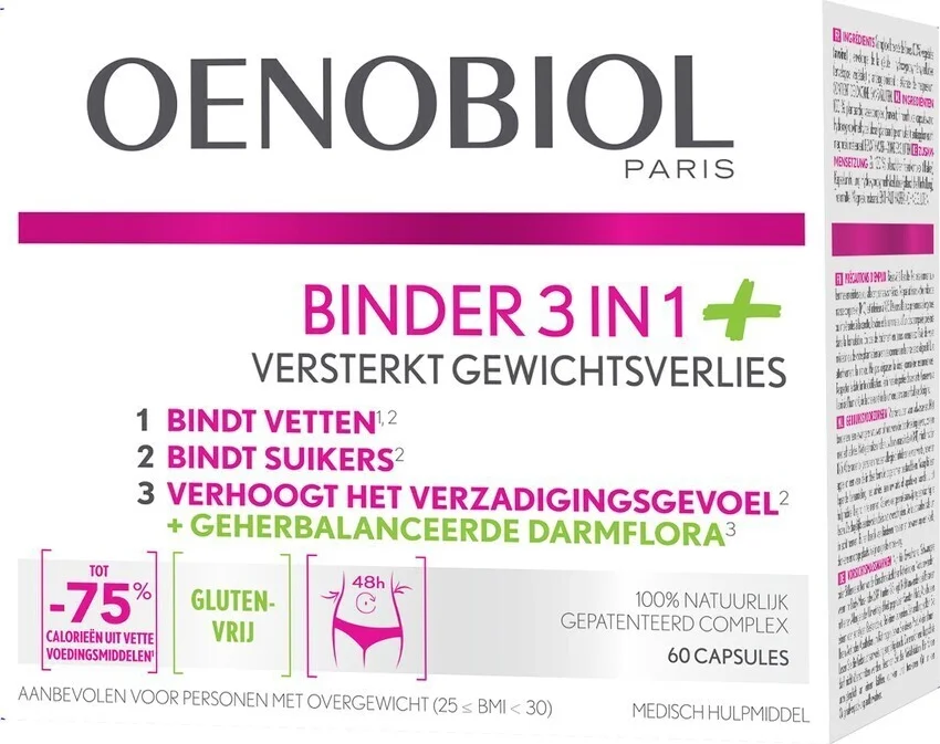 Oenobiol Binder 3in1 - Afslankpillen voor snel afvallen - Fatburners - Gewichtsverlies - 60 Capsules