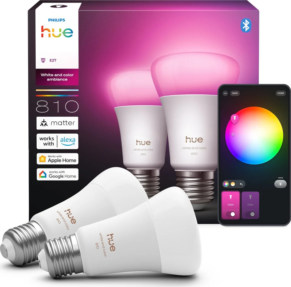 Philips Hue A60 White and Color E27 810lm 2-pack