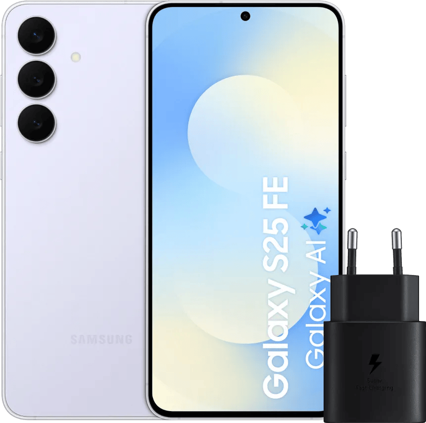 Samsung Galaxy S25 FE 128GB Lichtblauw 5G + Samsung Oplader 25 Watt Zwart