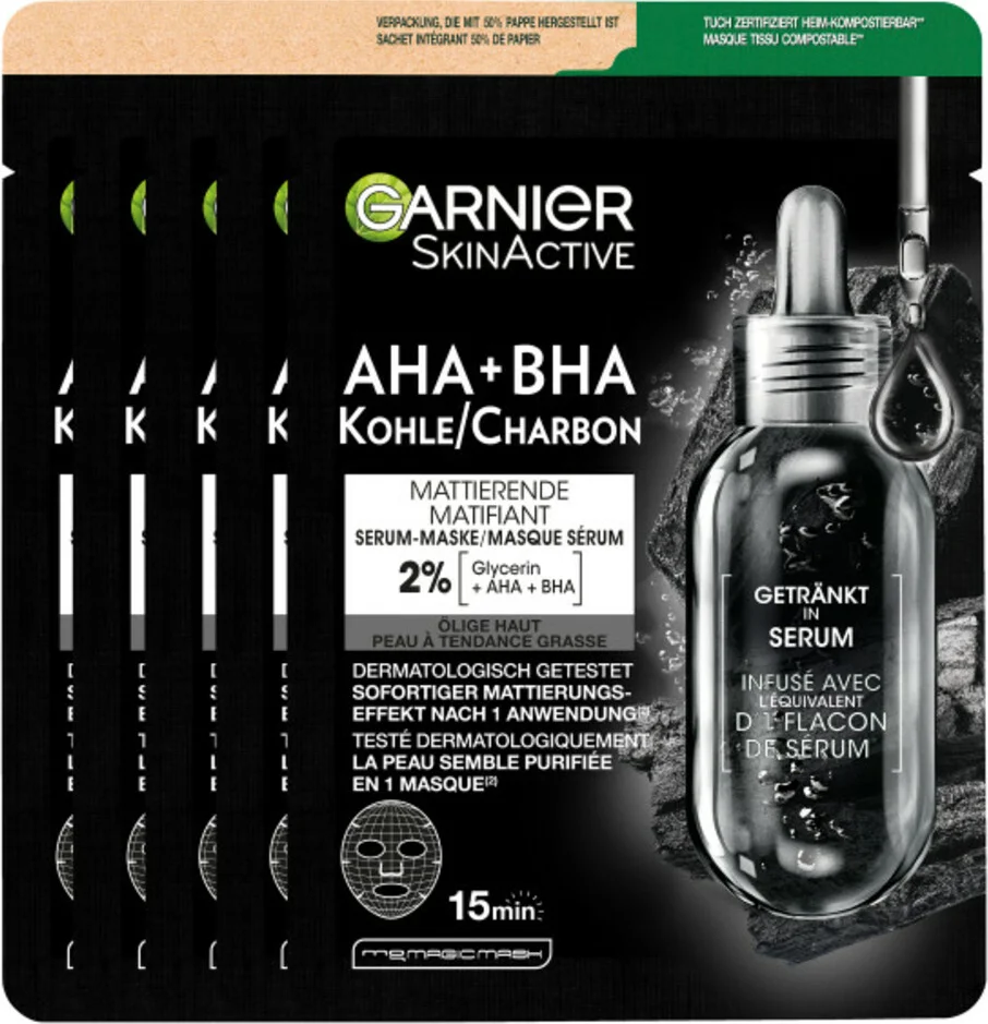 5x Garnier SkinActive Tissue Gezichtsmasker Pure Charcoal