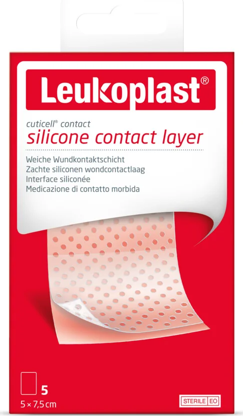 3x Leukoplast Cuticell® Contact Siliconen Wondcontactlaag 5 cm x 7,5 cm 5 stuks