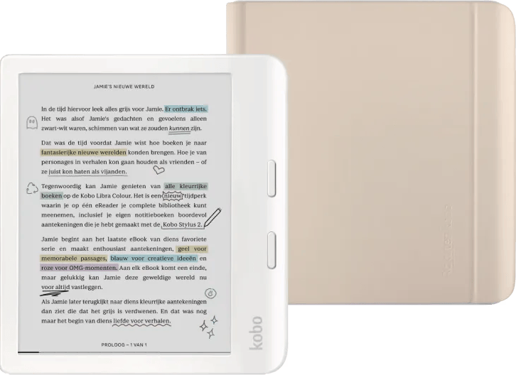 Kobo Libra Colour Wit + Sleep Cover Beige