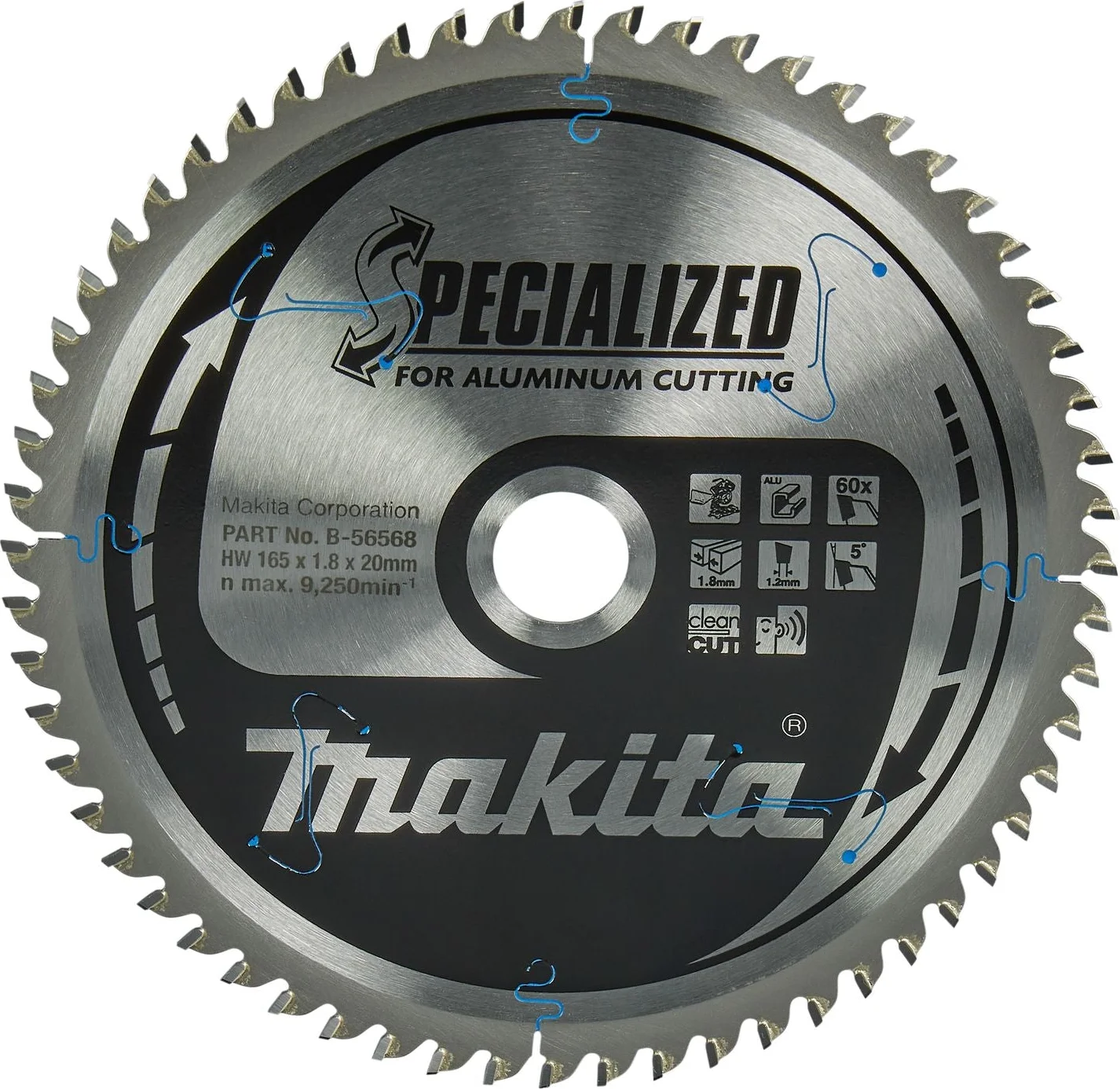 Makita Afkortzaagblad voor Aluminium | Specialized | Ø 165mm Asgat 20mm 60T - B-56568