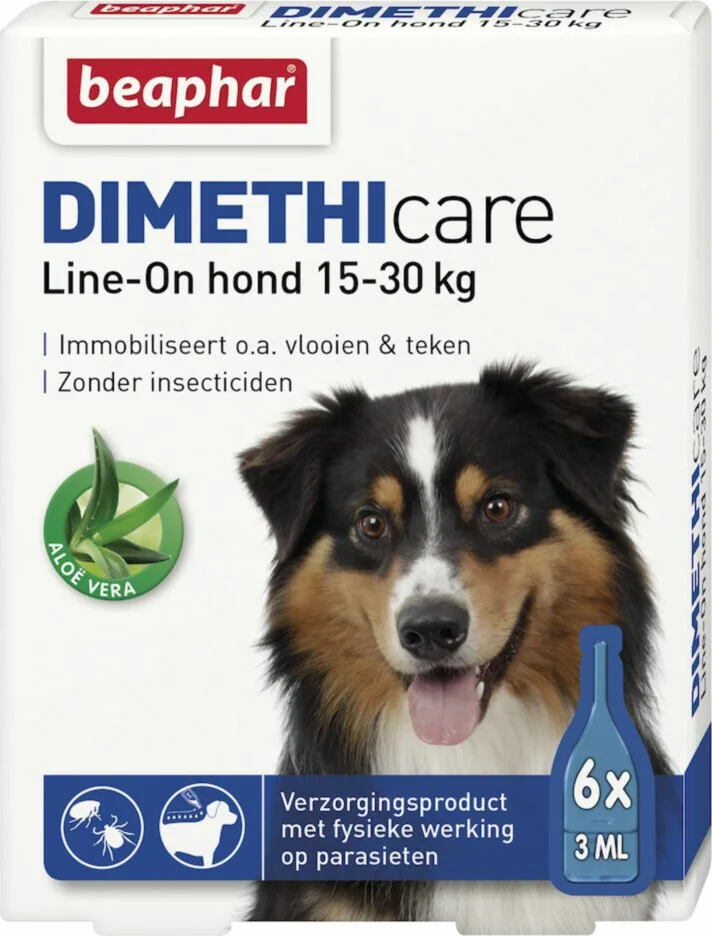 6x Beaphar DImetHIcare Line-On Anti Teken- en Vlooiendruppels Hond 15 - 30 kg 6 pipetten