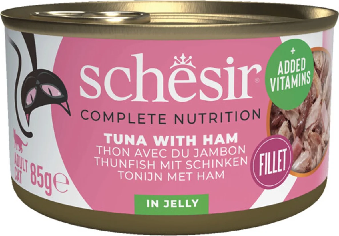 12x Schesir Kattenvoer Tonijn en Ham in Gelei 85 gr