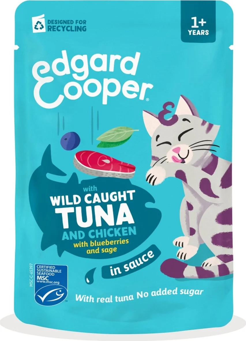 Edgard & Cooper Kat Adult Saus Pouch Tonijn & Kip 85 gr