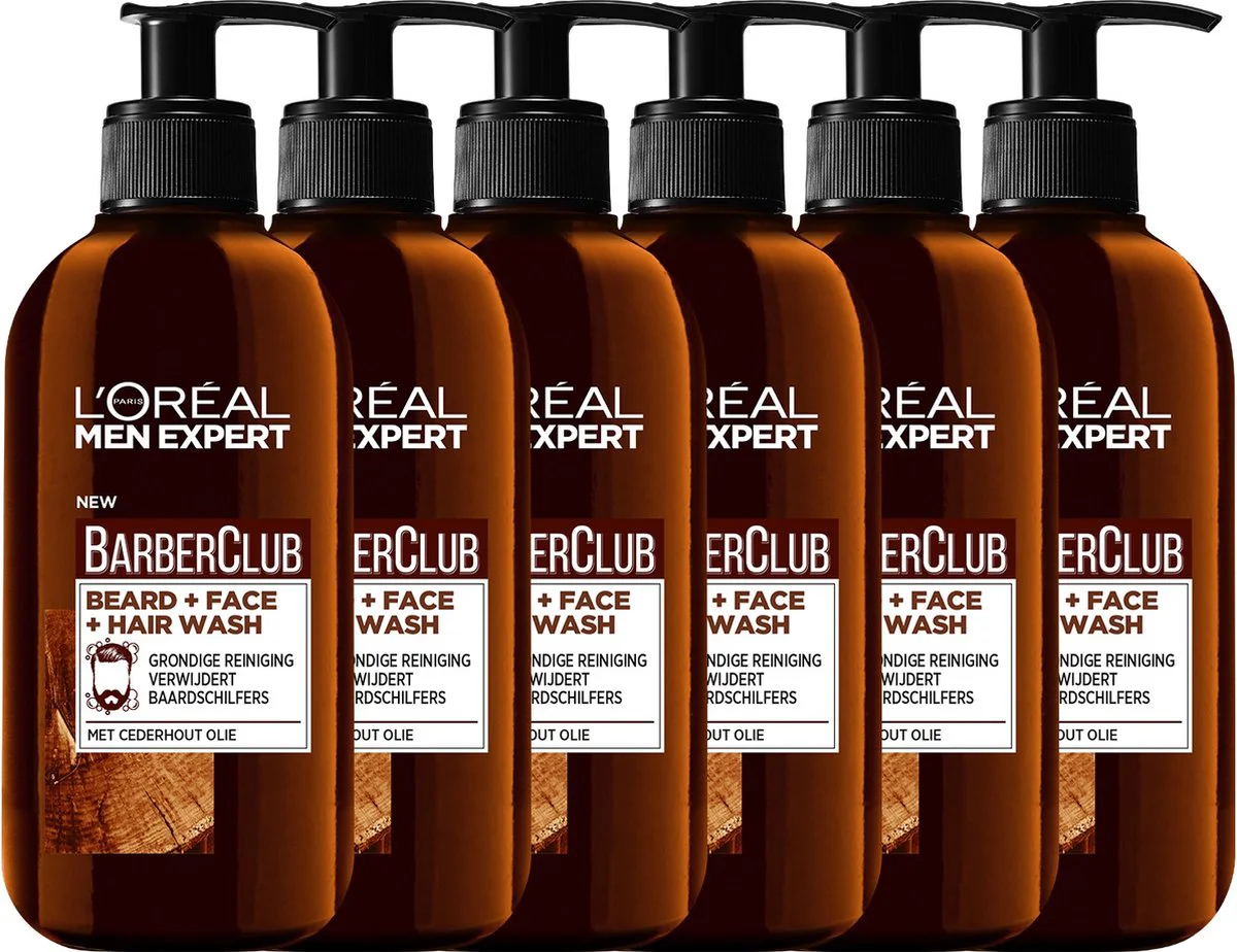 6x L'Oréal Men Expert BarberClub Baard Gezicht & Haar 3-in-1 Wash 200 ml