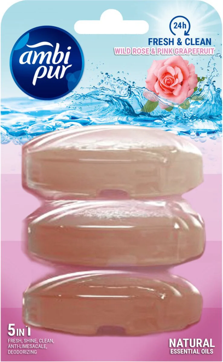 Ambi Pur Toiletblok Navulling Wilde Roos & Grapefruit 3 stuks