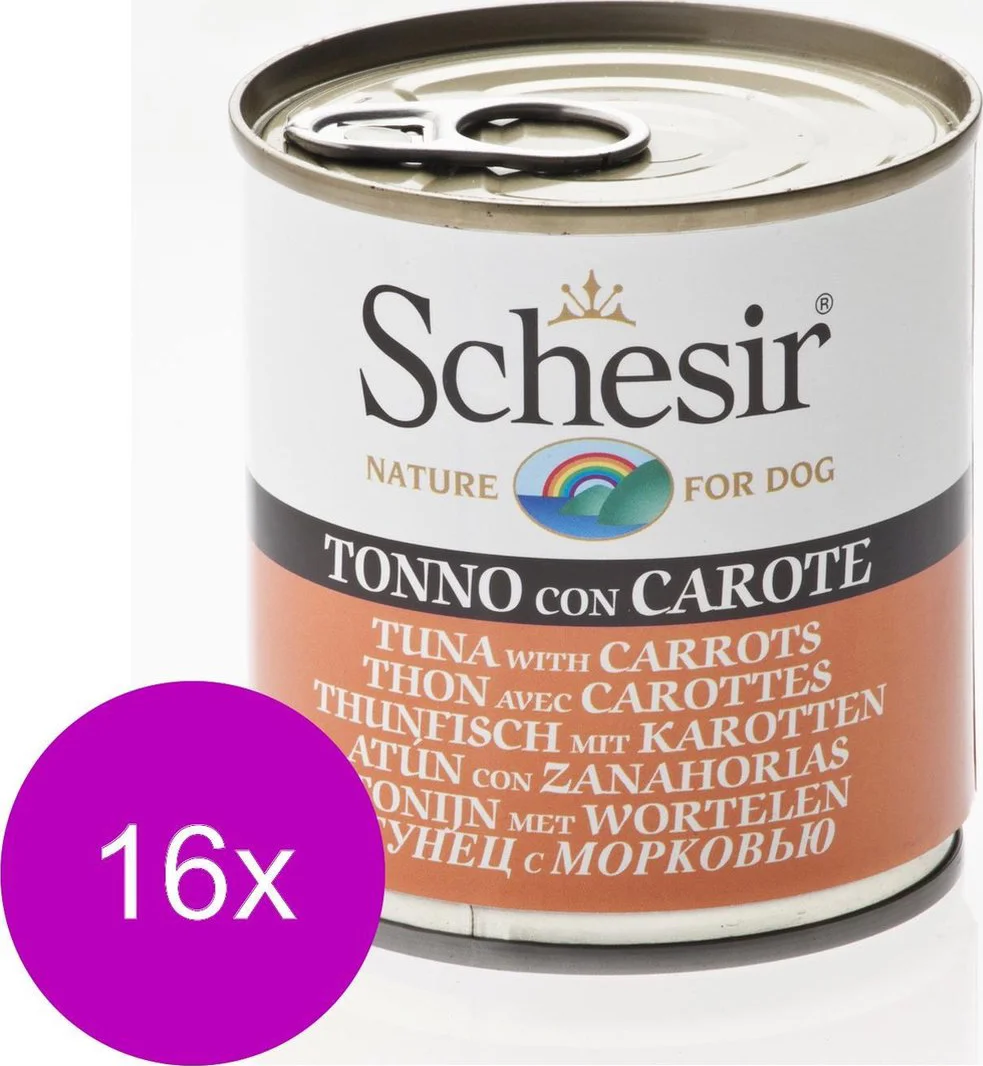 16x Schesir Hondenvoer Tonijn Wortel in Gelei 285 gr