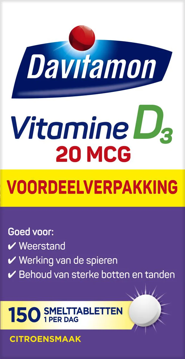 Davitamon Vitamine D3 20mcg Hoog Gedoseerd Voordeelverpakking 150 smelttabletten