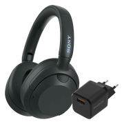 Sony ULT Wear Zwart + BlueBuilt Quick Charge Oplader met Usb A Poort 18W Zwart