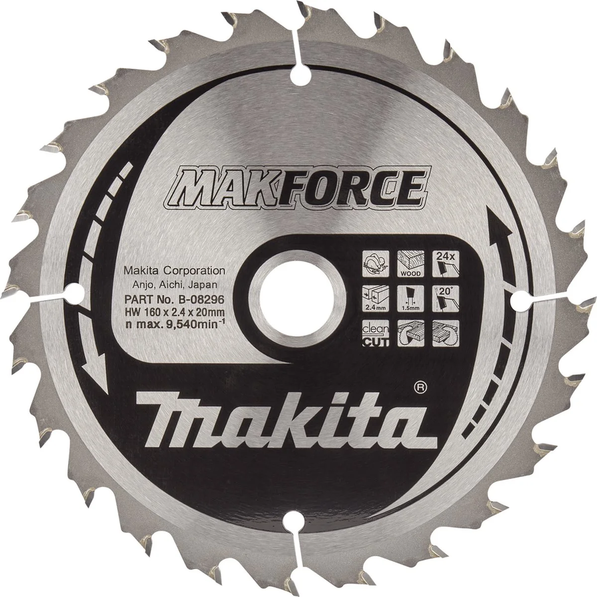 Makita B-08296 Cirkelzaagblad Hout | Makforce | 160 x 20 mm | 24-tands