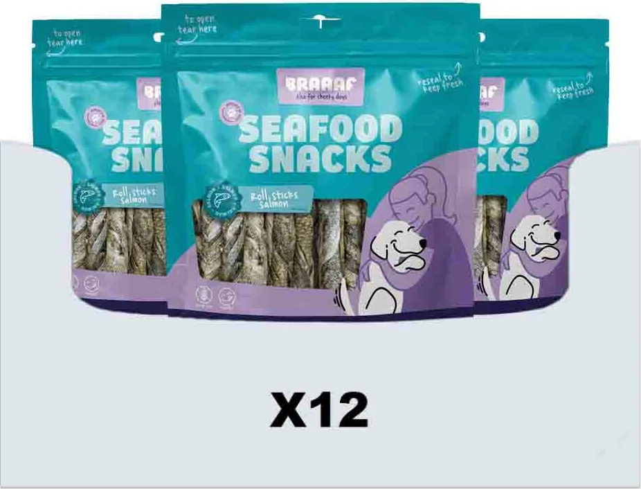 12x Braaaf Hondensnack Rol Sticks Zalm 12 cm 175 gr
