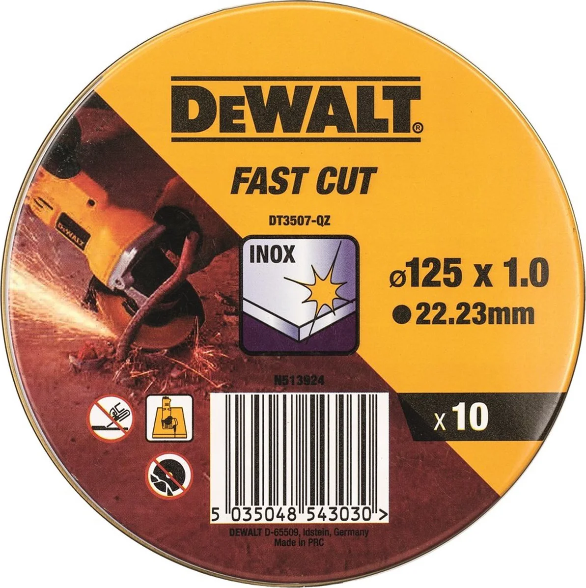 DeWALT DT3507 Doorslijpschijven 125x22.2x1mm. RVS / INOX VE=10