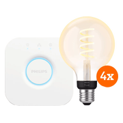 Philips Hue Filament White Ambiance Globe 4-Pack + Bridge