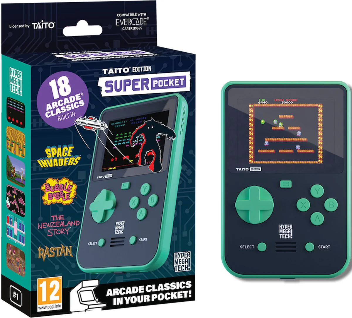 Taito - Super Pocket gaming handheld - 18 Ingebouwde Games - USB C - Compatibel met Evercade cartridges