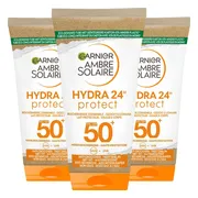 3x Garnier Ambre Solaire Hydra 24 Zonnebrandmelk SPF 50 Reisformaat 50 ml
