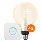 Philips Hue Filament White Ambiance Globe XL 4-Pack + Bridge