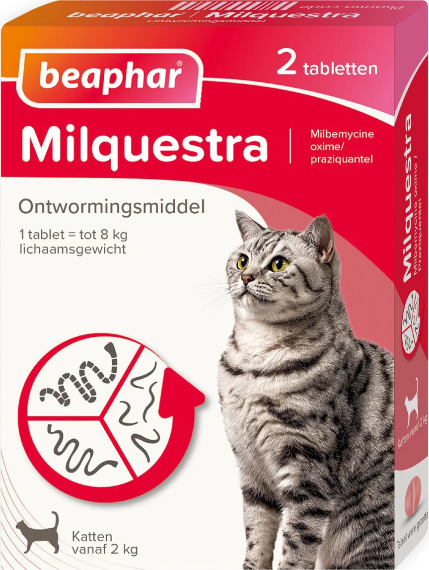 Beaphar Milquestra Ontworming Tabletten Kat 2 - 12 kg 2 tabletten