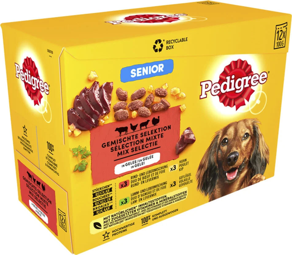 Pedigree Senior Honden Natvoer Vlees en Gevogelte in Gelei 12 x 100 gr