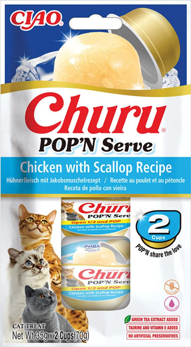 Ciao Kattensnack Churu Pop'n Serve Chicken Scallop 2x35 gr