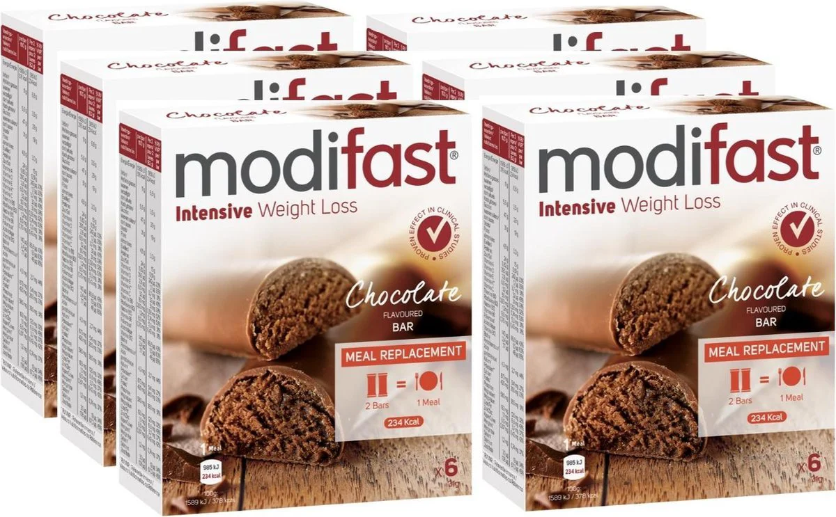 6x Modifast Intensive Reep Melk Chocolade 6 x 31 gr