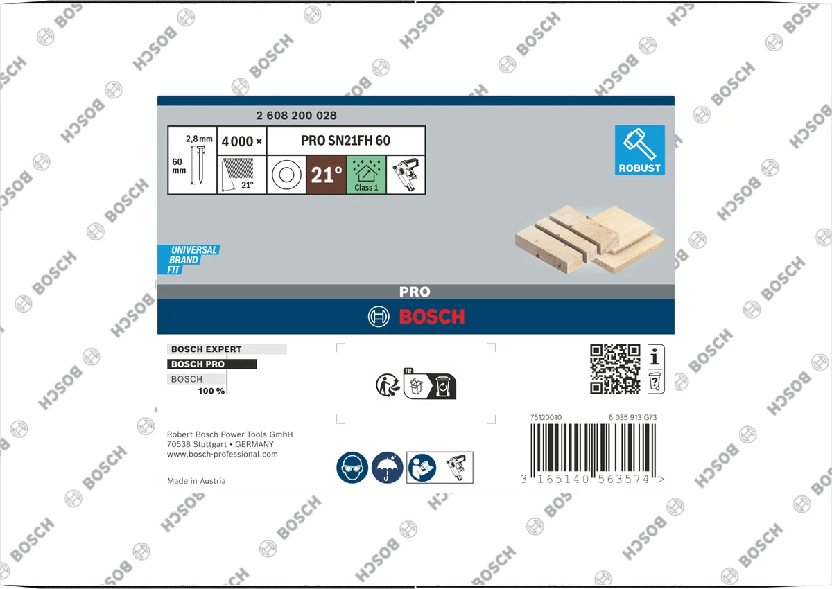 Bosch Professional PRO SN21FH Full-head nagel 60 mm | 21° | Glad | Blank | 2,8 x 7,0 | 4000 stuks - 2608200028