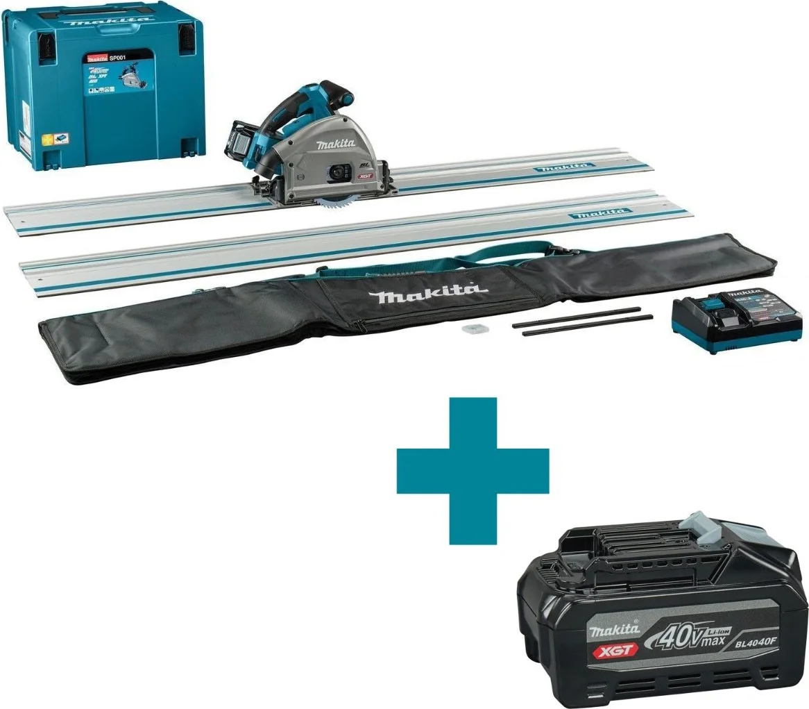 Makita SP001GM103 Accu Invalcirkelzaag AWS XGT 40V Max + Geleiderail (2st.), Koppelstrip en Tas 4.0 Ah in Mbox