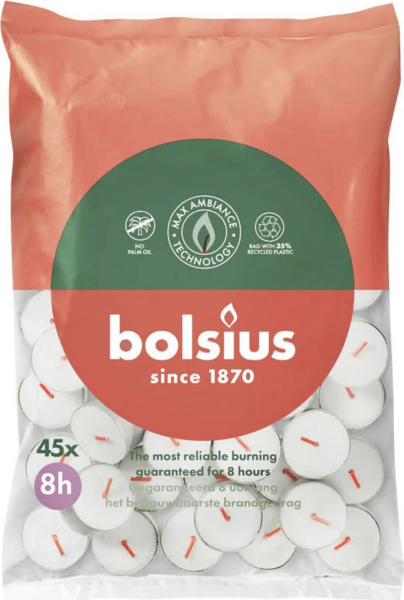 2x Bolsius Theelichten Wit 8 branduren 45 stuks