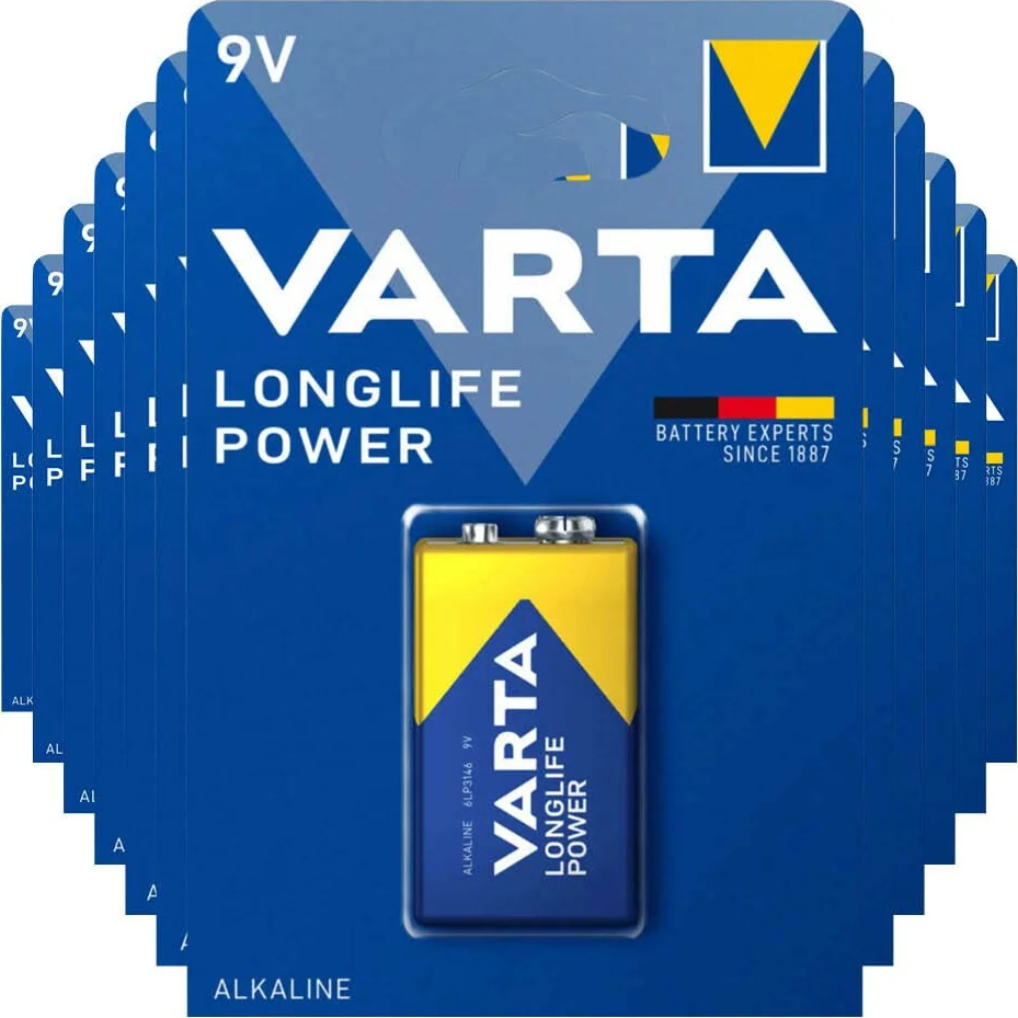 12x Varta Longlife Power Alkaline Batterijen 9V 565 mAh