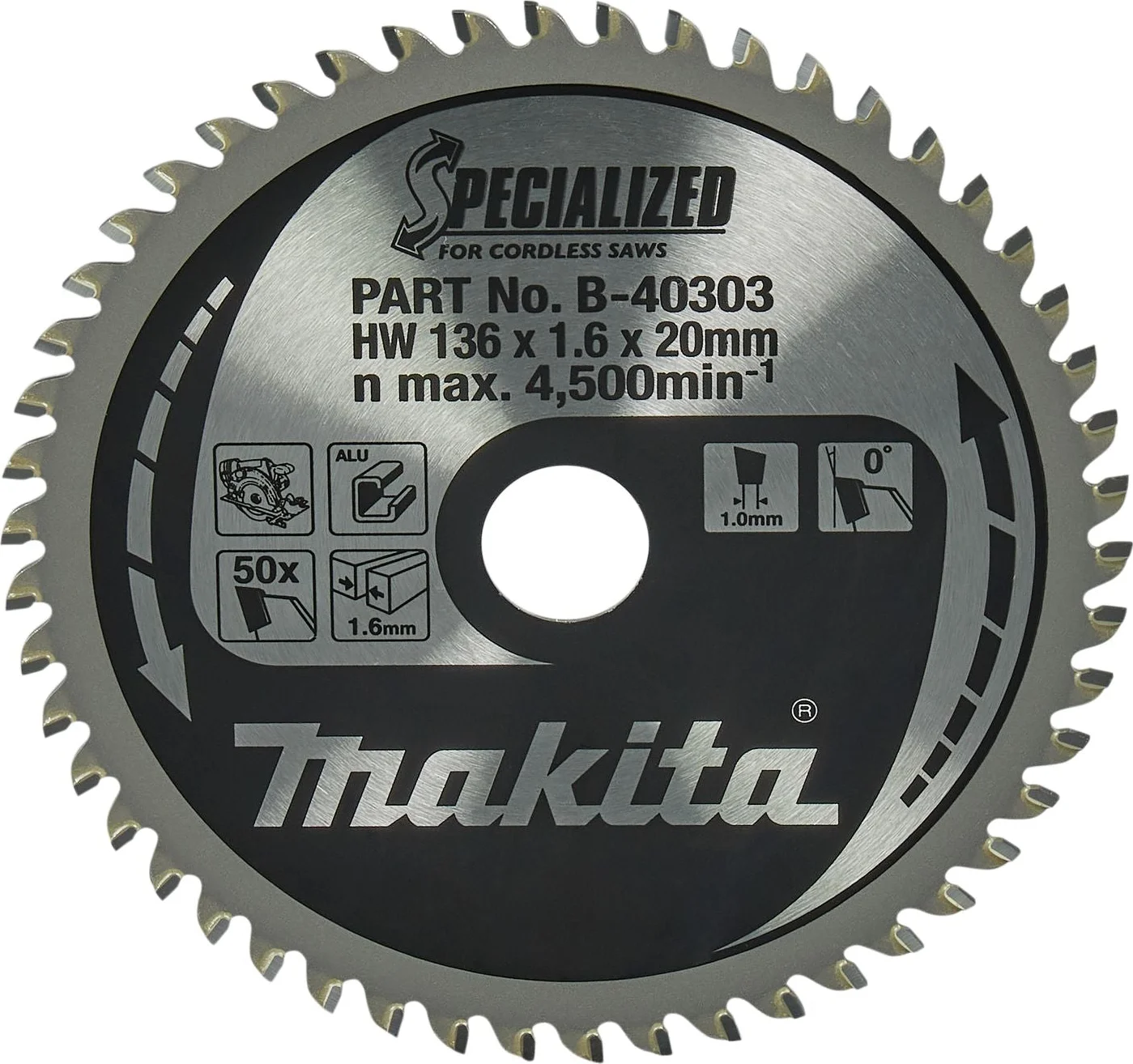 Makita Cirkelzaagblad voor Aluminium | Specialized | Ø 136mm Asgat 20mm 50T - B-40303