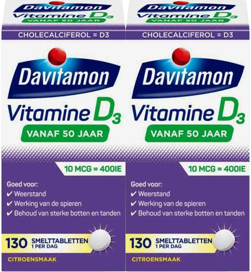 2x Davitamon Vitamine D3 Vanaf 50 Jaar 130 smelttabletten