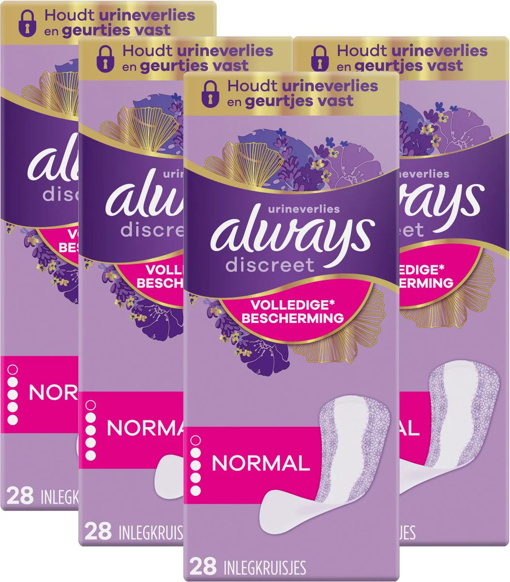 4x Always Discreet Normal Inlegkruisjes Urineverlies 28 stuks